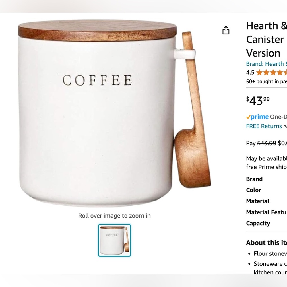 NWOT Hearth & Hand coffee canister with spoon (DISCONTINUED)